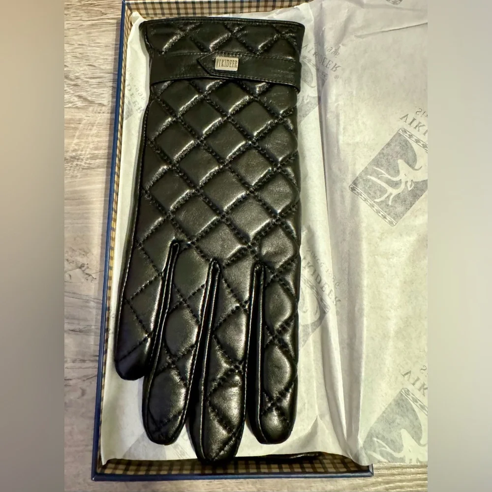 New. VIKIDEER Women's Winter Leather Black Gloves, Size S. Warm Wool